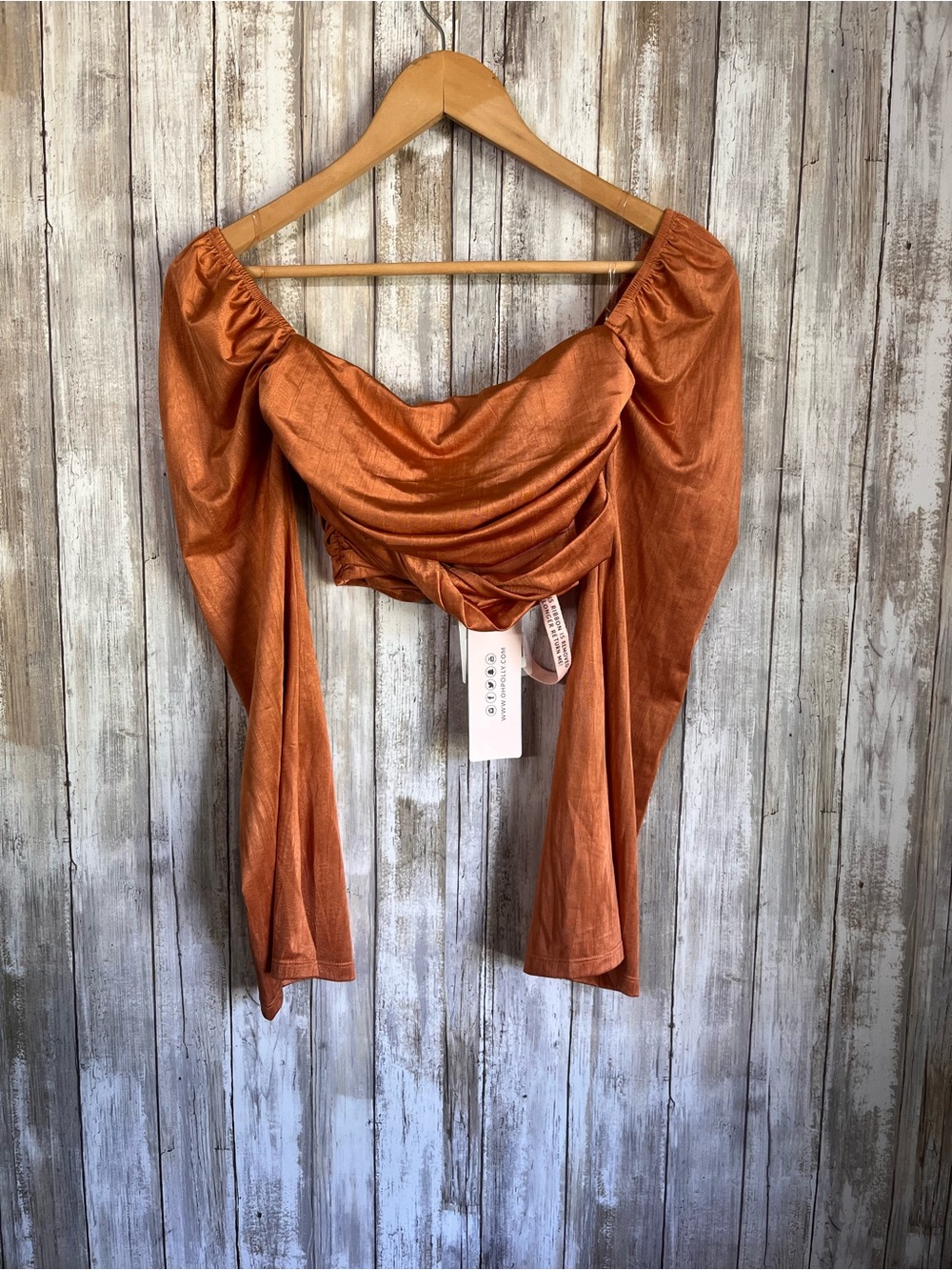 Oh Polly Batch A Caramel Cowl Neck Ruched Long Sleeve Crop Top Size 4 NWT